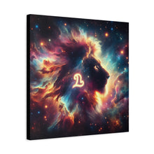 Load image into Gallery viewer, Cosmic Lion Art Canvas Print, Zodiac Wall Art, Leo Decor, Celestial Home Decor, Astrology Gift, Vibrant Galaxy Art
