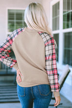 Load image into Gallery viewer, Apricot Plaid Raglan Sleeve Sweatshirt
