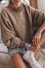 Load image into Gallery viewer, Brown Drop Shoulder Crew Neck Pullover Sweatshirt
