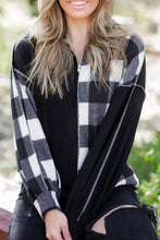 Load image into Gallery viewer, Black Checkboard Patchwork Exposed Stitching Collared Top
