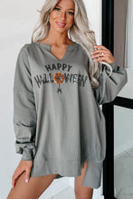 Load image into Gallery viewer, Chestnut Sequin Happy Halloween Graphic Notched Neck Long Sleeve Loose Top
