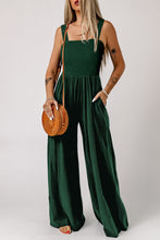 Load image into Gallery viewer, Green Smocked Sleeveless Wide Leg Jumpsuit with Pockets

