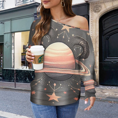 Designer (22) Capricorn Casual Long Batwing Sleeve Off Shoulder Sweater