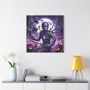 Ninja Halloween Wall Art, Frightening Home Decor, Glow-in-the-Dark Canvas