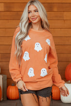Load image into Gallery viewer, Orange Twisted Ribbed Texture Halloween Ghost Sequin Patched Sweatshirt
