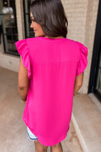 Load image into Gallery viewer, Rose Red Notched Neck Ruffle Sleeve Blouse
