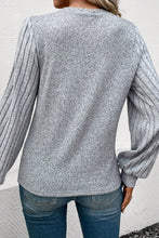 Load image into Gallery viewer, Black Contrast Ribbed Bishop Sleeve Top
