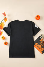 Load image into Gallery viewer, Black Glitter Ghost Pattern Crew Neck Halloween T Shirt
