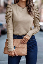 Load image into Gallery viewer, Khaki Buttoned Puff Long Sleeve Sheath Top
