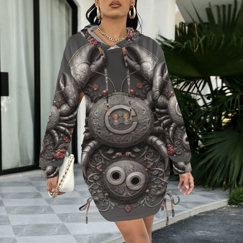 Design 88 Cancer long sleeve hooded drawstring sweatshirt dress