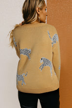 Load image into Gallery viewer, Camel Fuzzy Cheetah Accent Round Neck Sweater
