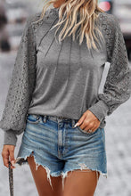 Load image into Gallery viewer, Gray Contrast Lace Raglan Sleeve Plicated Knit Top
