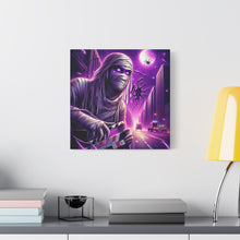Load image into Gallery viewer, Purple Horror Mummy Canvas Art, Spooky Home Decor, Halloween Wall Art, Horror Movie Print, Gothic Wall Hanging
