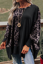 Load image into Gallery viewer, Black Leopard Patchwork Bishop Sleeve Slit Sweatshirt

