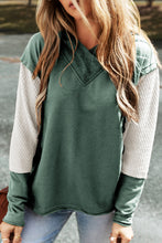 Load image into Gallery viewer, Mist Green Contrast Sleeves Patchwork Colorblock Hoodie
