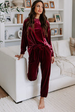Load image into Gallery viewer, Fiery Red Solid Velvet Two Piece Lounge Set

