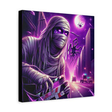 Load image into Gallery viewer, Purple Horror Mummy Canvas Art, Spooky Home Decor, Halloween Wall Art, Horror Movie Print, Gothic Wall Hanging
