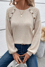 Load image into Gallery viewer, Parchment Contrast Lace Raglan Sleeve Buttoned Ribbed Top
