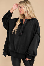 Load image into Gallery viewer, Black Oversized Exposed Seam Henley Sweatshirt

