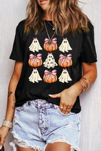 Load image into Gallery viewer, Black Bowknot Ghost Pumpkin Graphic Halloween T Shirt
