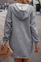 Load image into Gallery viewer, Gray Textured Kangaroo Pocket Drawstring Hooded Mini Dress
