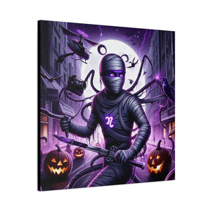 Ninja Halloween Wall Art, Frightening Home Decor, Glow-in-the-Dark Canvas