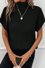 Load image into Gallery viewer, Black Turtleneck Textured Short Sleeve Sweater
