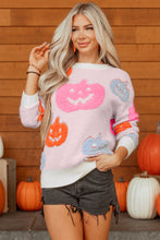 Load image into Gallery viewer, Beige Halloween Cute Pumpkin Pattern Sweater
