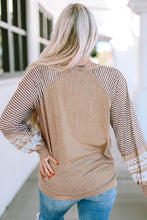 Load image into Gallery viewer, Light French Beige Floral Striped Patchwork Loose Long Sleeve Top

