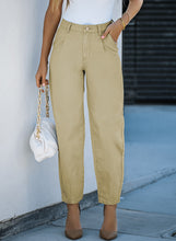 Load image into Gallery viewer, Khaki Solid High Waist Casual Pants
