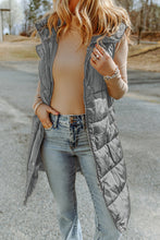 Load image into Gallery viewer, Dark Grey Hooded Long Quilted Vest Coat
