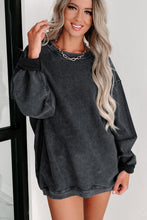 Load image into Gallery viewer, Green Solid Ribbed Knit Round Neck Pullover Sweatshirt
