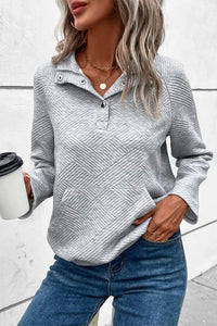 Laurel Green Textured Knit Buttoned Kangaroo Pocket Sweatshirt