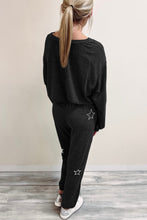 Load image into Gallery viewer, Gray Stars Print Long Sleeve Drawstring High Waist Lounge Set
