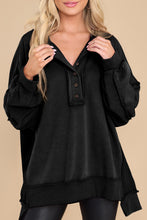Load image into Gallery viewer, Black Oversized Exposed Seam Henley Sweatshirt
