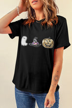 Load image into Gallery viewer, Black Halloween Sequin Pattern Patched Crewneck Tee
