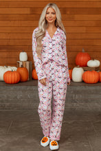 Load image into Gallery viewer, Pink Halloween Eve Haunted Honey Bat Print Pajama Set
