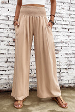 Load image into Gallery viewer, Khaki Smocked Wide Waistband High Waist Wide Leg Pants
