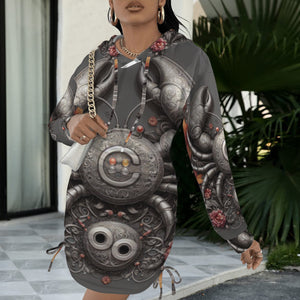 Design 88 Cancer long sleeve hooded drawstring sweatshirt dress