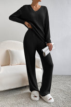 Load image into Gallery viewer, Khaki Ribbed Knit V Neck Slouchy Two-piece Outfit
