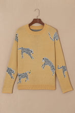 Load image into Gallery viewer, Camel Fuzzy Cheetah Accent Round Neck Sweater
