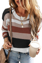 Load image into Gallery viewer, Taupe Classic Round Neck Colorblock Knit Sweater
