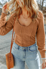 Load image into Gallery viewer, Rose U Neck Textured Long Sleeve Top
