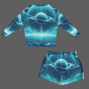 Design 120059663 Aquarius  Long Sleeve Fleece Sweatshirt & Drawstring Shorts Set