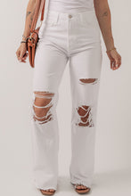 Load image into Gallery viewer, Bright White Heavy Distressed Straight Leg Jeans
