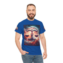 Load image into Gallery viewer, Cosmic Libra Justice Tee, Celestial Balance Shirt, Astrology Themed T-Shirt, Gift for Science Lovers, Unisex Heavy Cotton Tee
