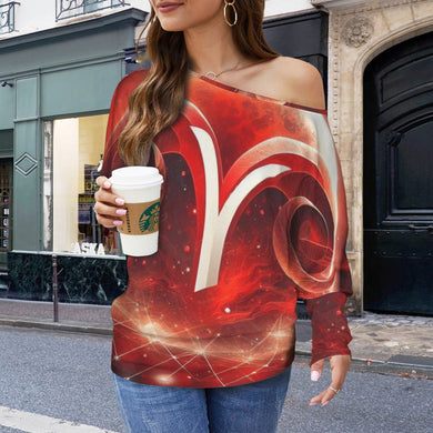 Designer (17) Aries Casual Long Batwing Sleeve Off Shoulder Sweater