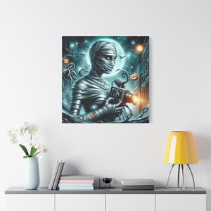 Spooky Mummy Canvas Art, Halloween Home Decor, Unique Wall Art, Horror Theme Decoration, Ghostly Photography Print
