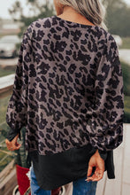 Load image into Gallery viewer, Black Leopard Patchwork Bishop Sleeve Slit Sweatshirt
