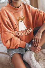 Load image into Gallery viewer, Orange BOO HAW Ghost Halloween Print Drop Sleeve Sweatshirt
